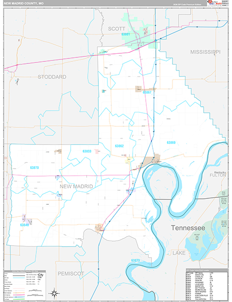 New Madrid County, MO Zip Code Map